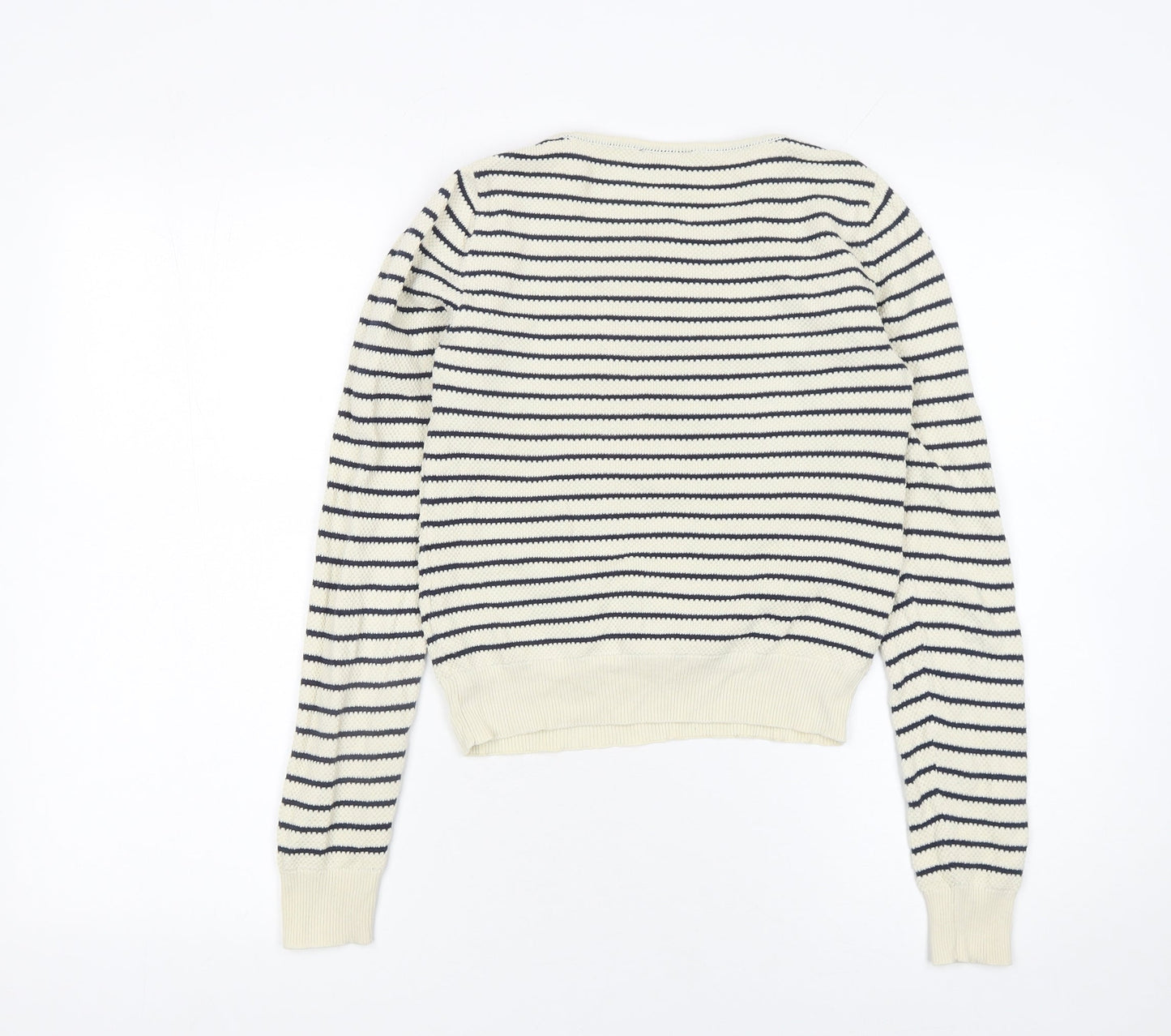 Topshop Women’s Ivory Navy Striped Cotton Knit Jumper Size 8