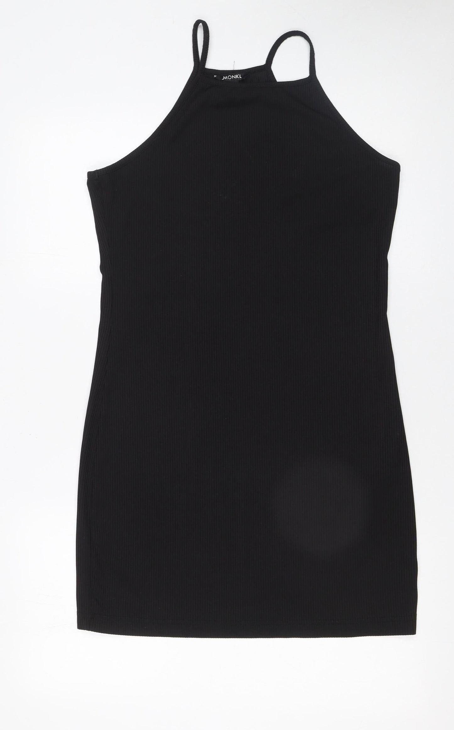 Monki Women Black Size 12 Sleeveless Halter Slip Dress