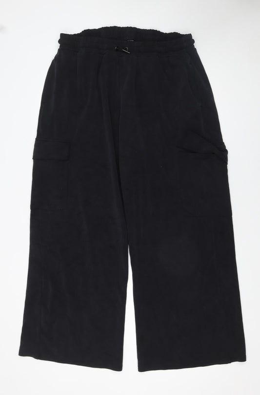 Dunnes Stores Womens Black XL Cargo Wide-Leg Elastic Waist Trousers