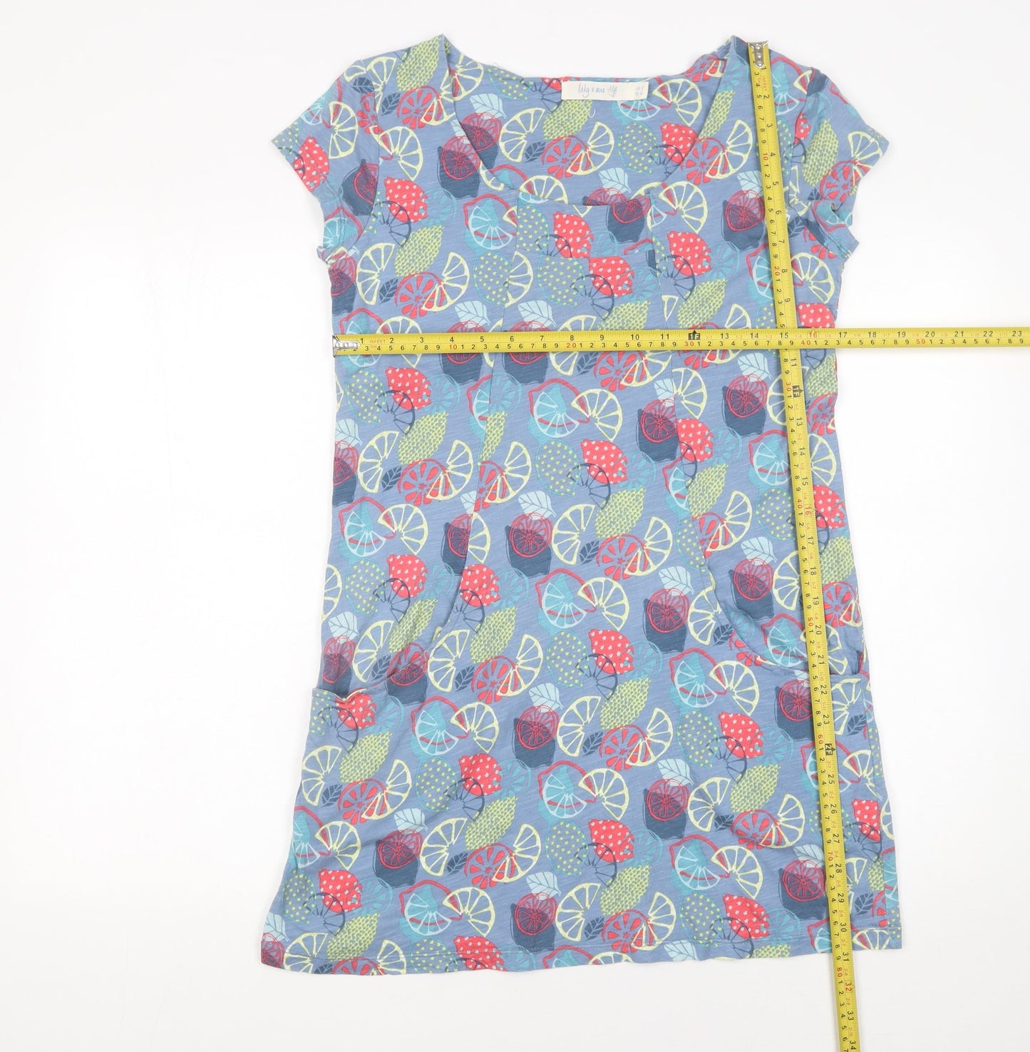 Lily & Me Womens Blue Floral Short Sleeve Shift Dress Size 8