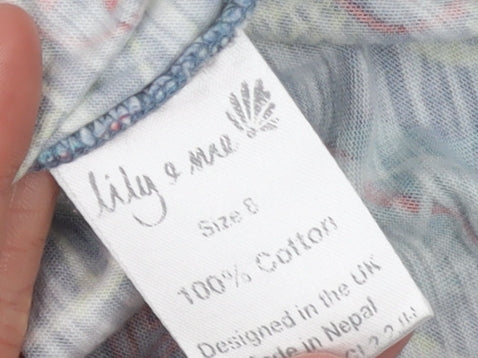 Lily & Me Womens Blue Floral Short Sleeve Shift Dress Size 8