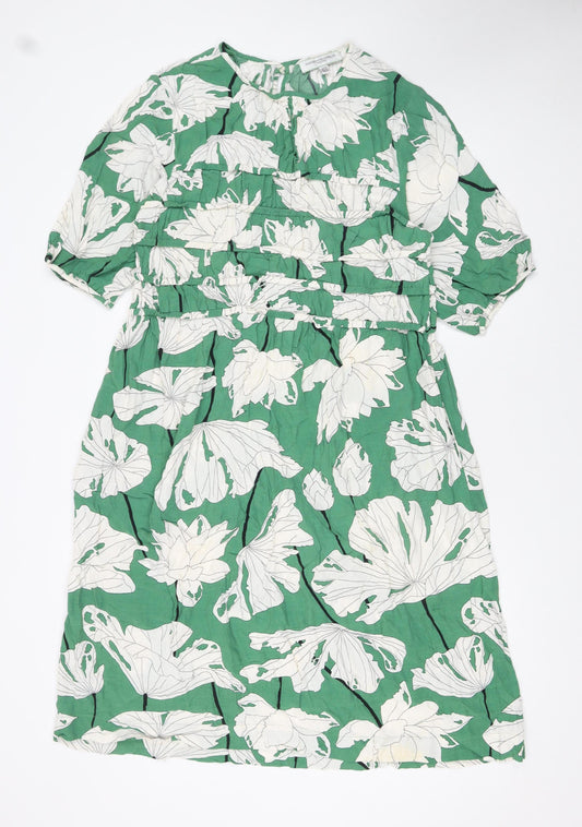 Carolyn Donnelly The Edit Womens Green Floral Cotton Knee Length A-Line Dress UK14