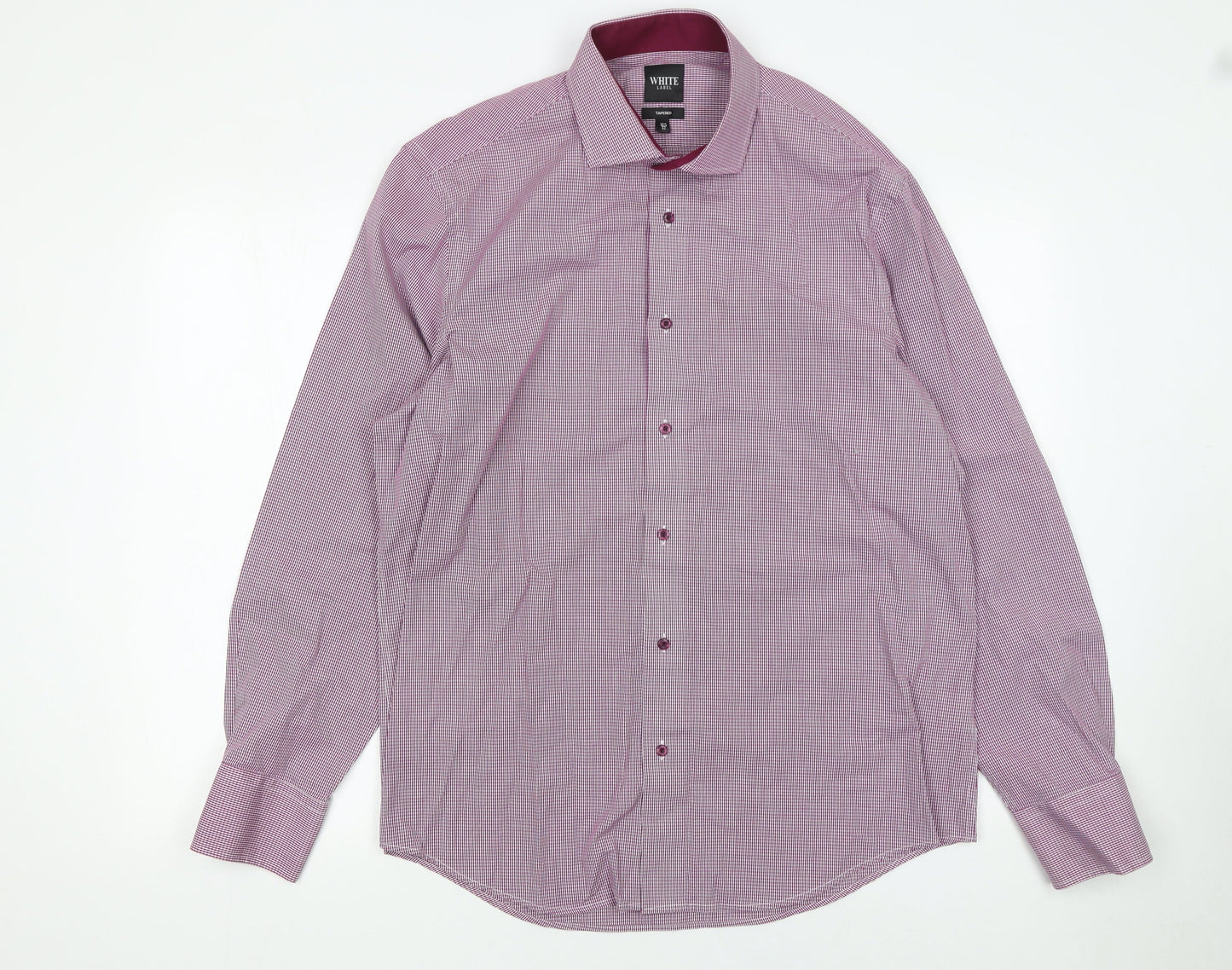 White Label Men's Pink Check Tapered Cotton Blend Long Sleeve Button-Up Shirt 16.5in