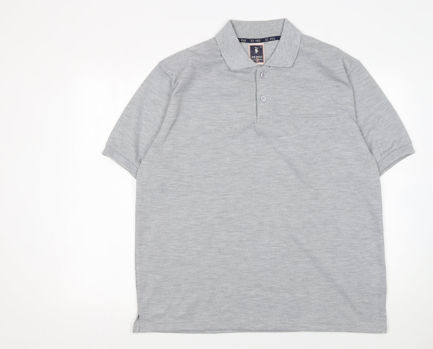 ICE POLO Men's Grey Cotton Blend Regular Fit Short Sleeve Polo Shirt XL