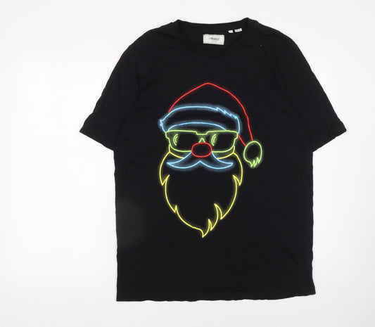 PRODUKT Men's Black Christmas Santa Graphic Cotton T-Shirt Size L