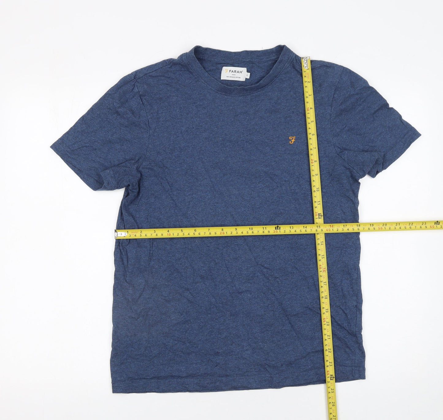 Farah Men's Blue Organic Cotton Short Sleeve Crew Neck T-Shirt Size S