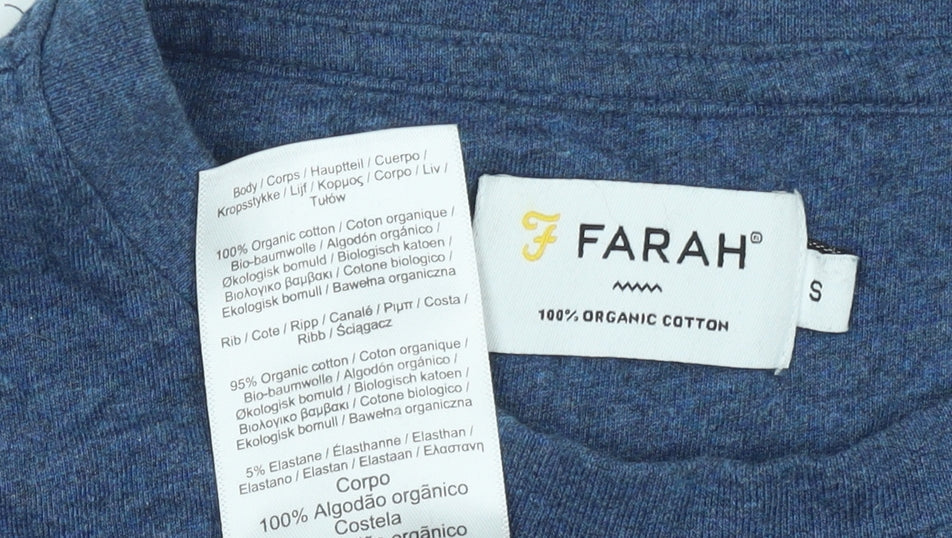 Farah Men's Blue Organic Cotton Short Sleeve Crew Neck T-Shirt Size S