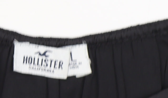 Hollister Women's Black Cropped Satin Blouse L Long Puff Sleeve