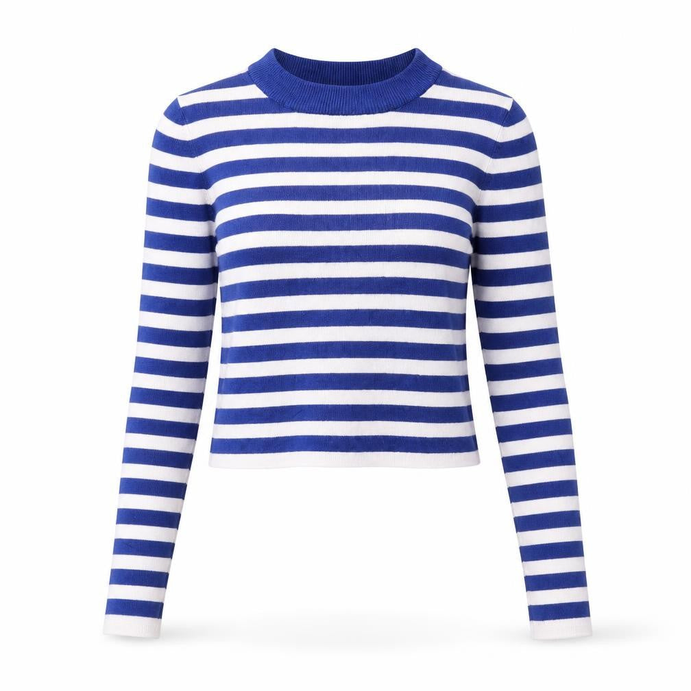 Pull&Bear Women Blue Striped Crew Neck Cotton Jumper Size S