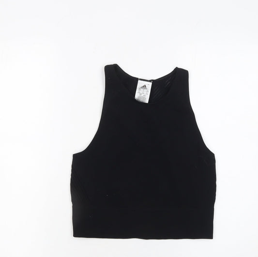 Adidas Womens Black High Neck Racerback Cropped Tank Top Size 16-18