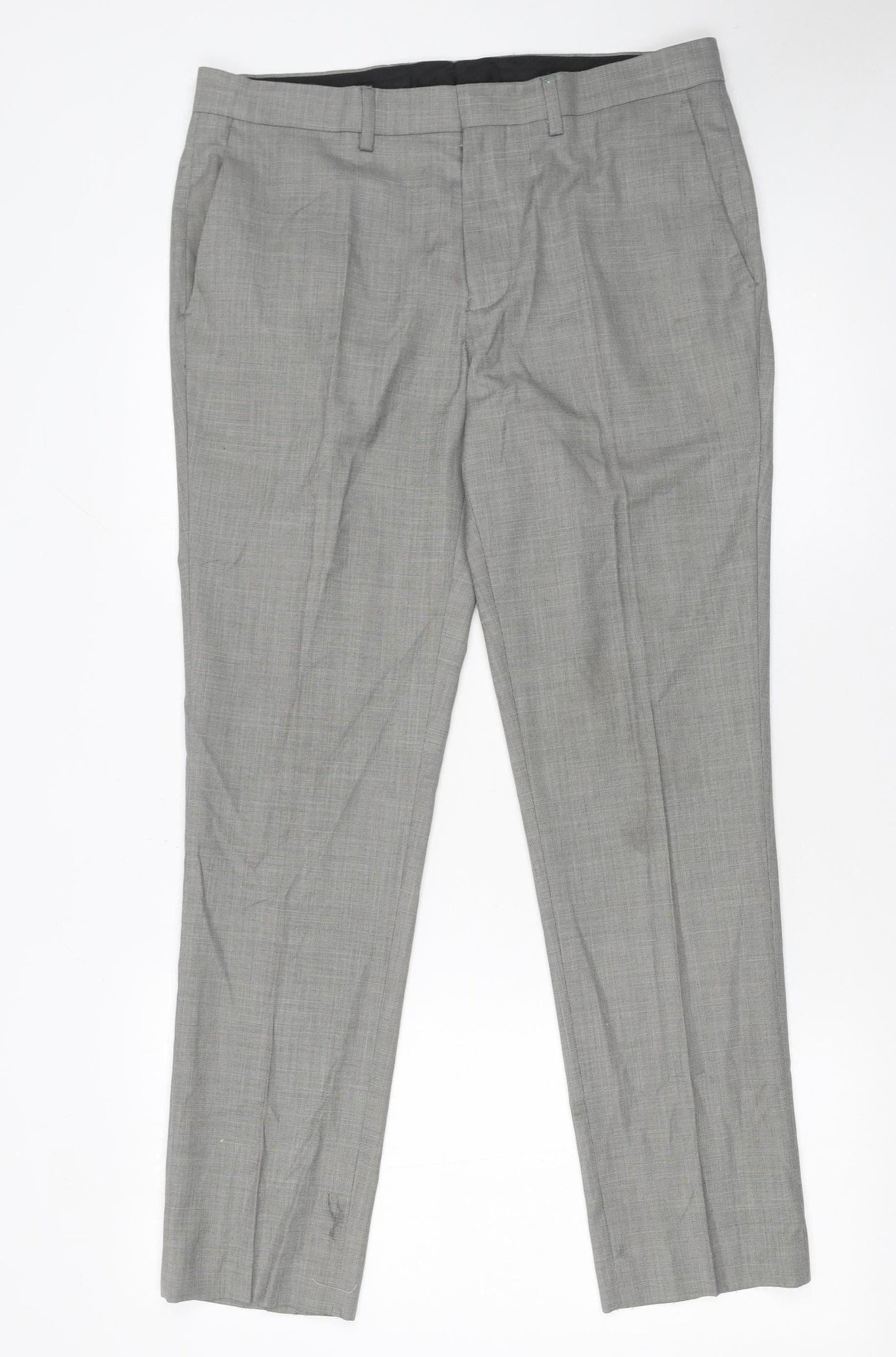 Topman Men's Grey Slim Fit Dress Trousers W32 L30 Polyester Blend