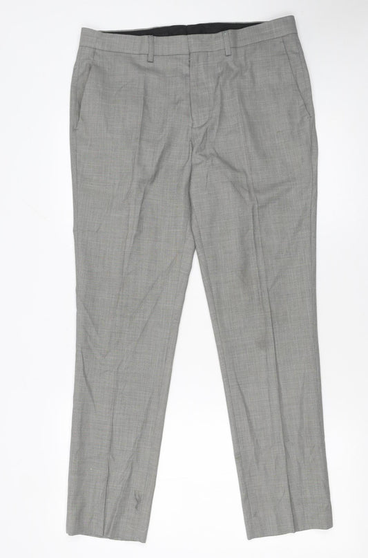 Topman Men's Grey Slim Fit Dress Trousers W32 L30 Polyester Blend