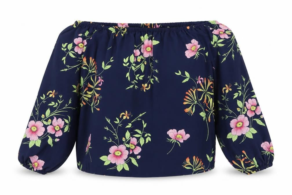 Gap Women's Blue Floral Off Shoulder 3/4 Sleeve Polyester Blouse XS