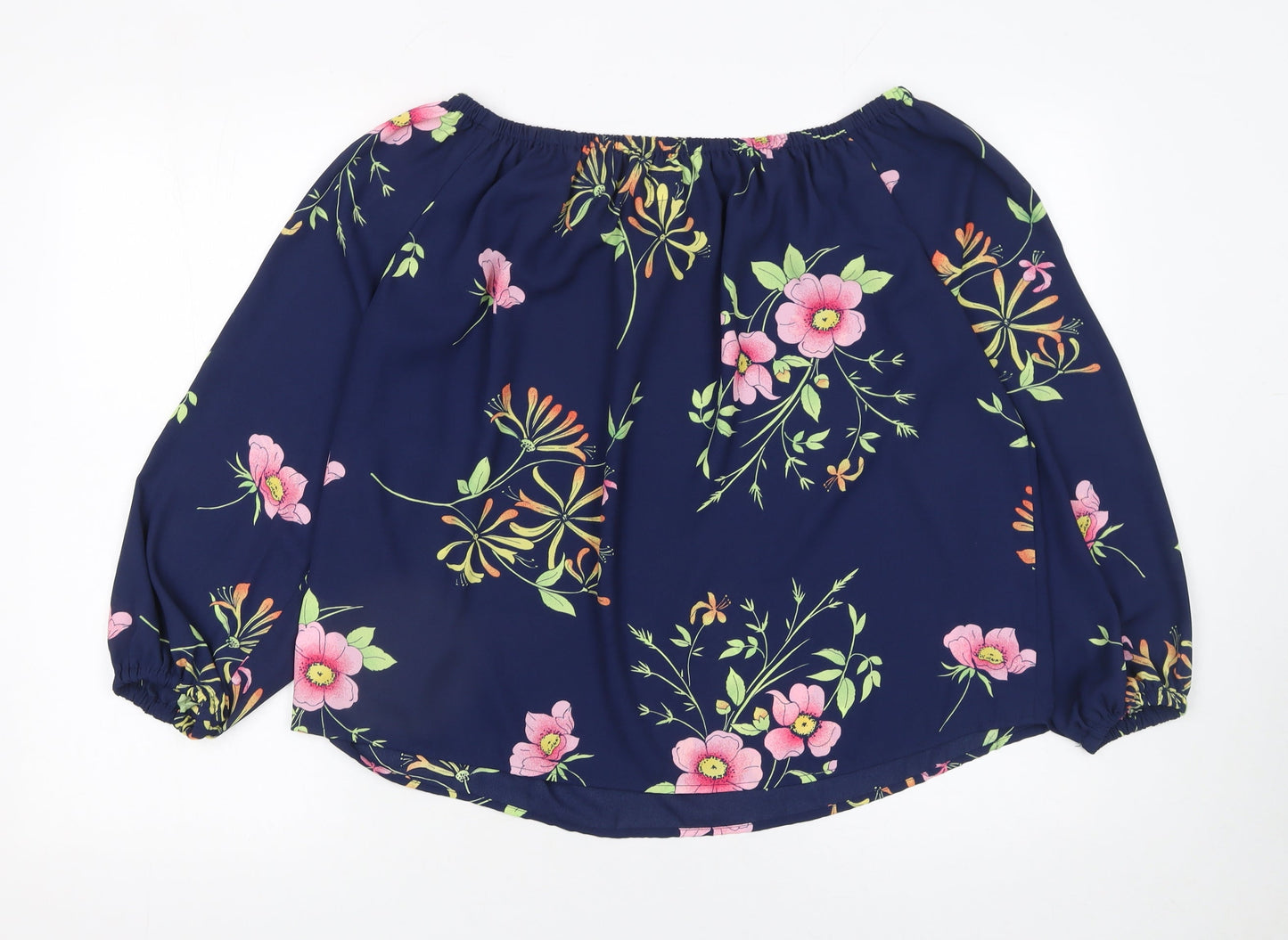 GAP Women's Blue Floral Off Shoulder 3/4 Sleeve Polyester Blouse XS