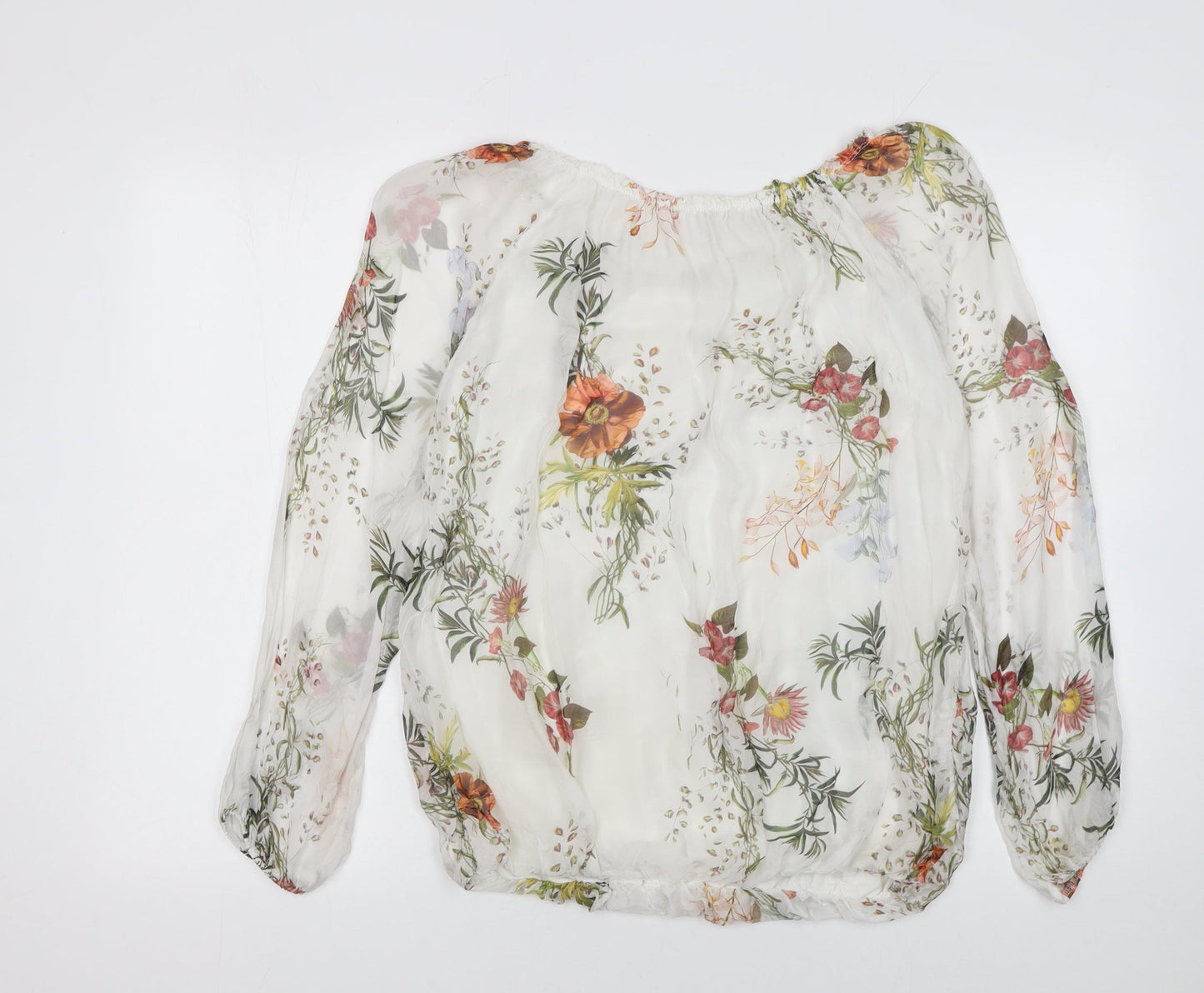 Viola Borghi Women’s White Floral Chiffon Tunic Blouse Size L