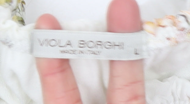 Viola Borghi Women’s White Floral Chiffon Tunic Blouse Size L