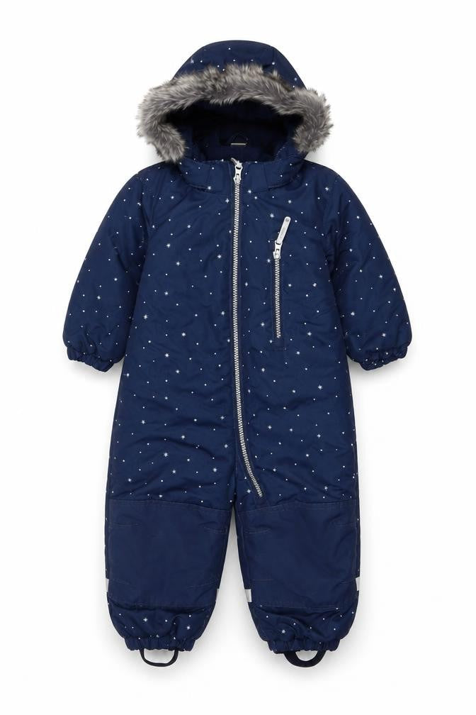 H&M Blue Star Print Waterproof Hooded Snowsuit 12-18 Months Unisex Winter