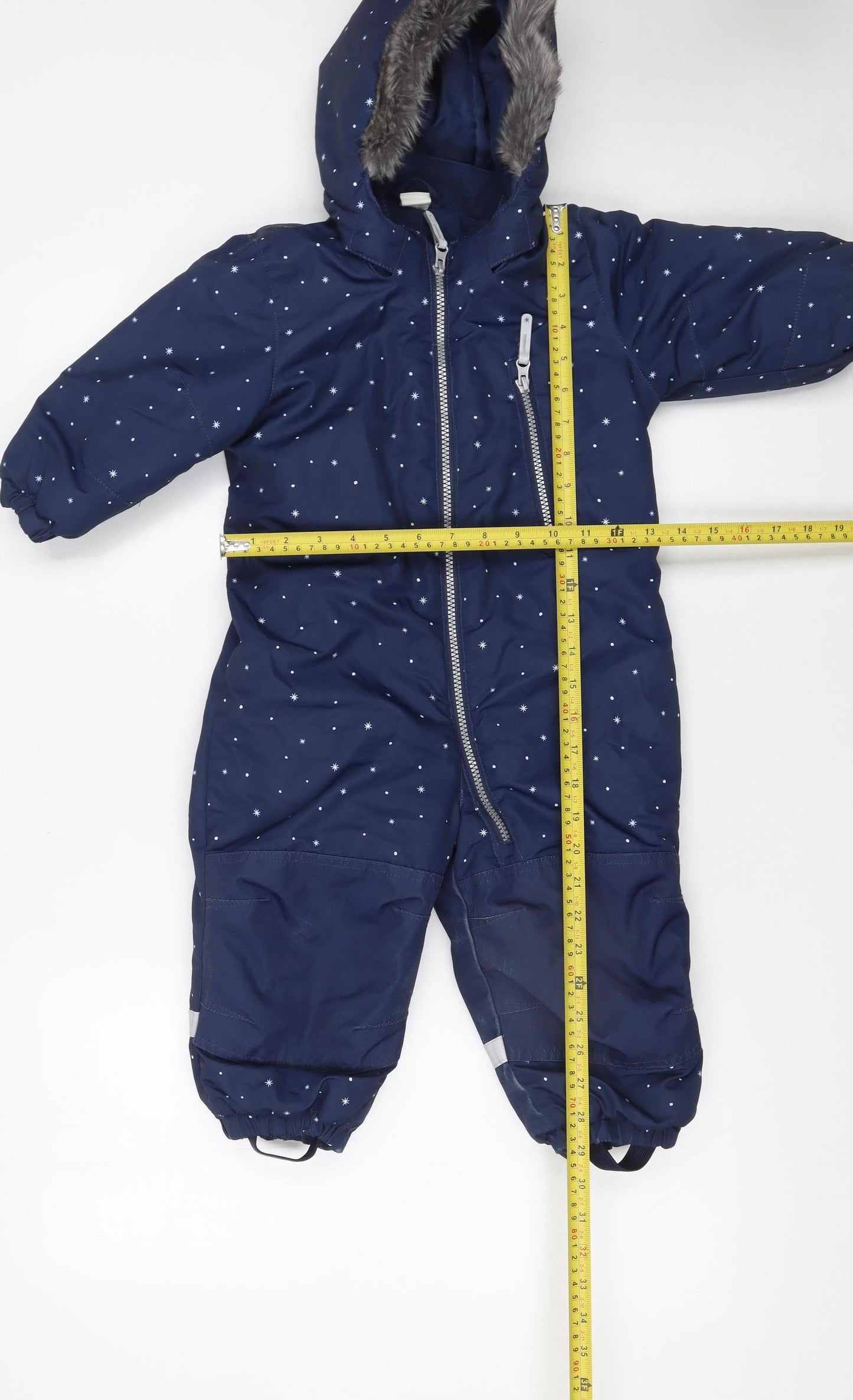 H&M Blue Star Print Waterproof Hooded Snowsuit 12-18 Months Unisex Winter