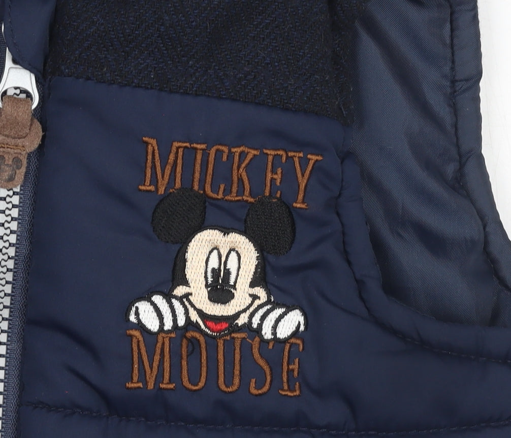 Disney Boys Blue Mickey Mouse Hooded Puffer Waistcoat 12-18 Months