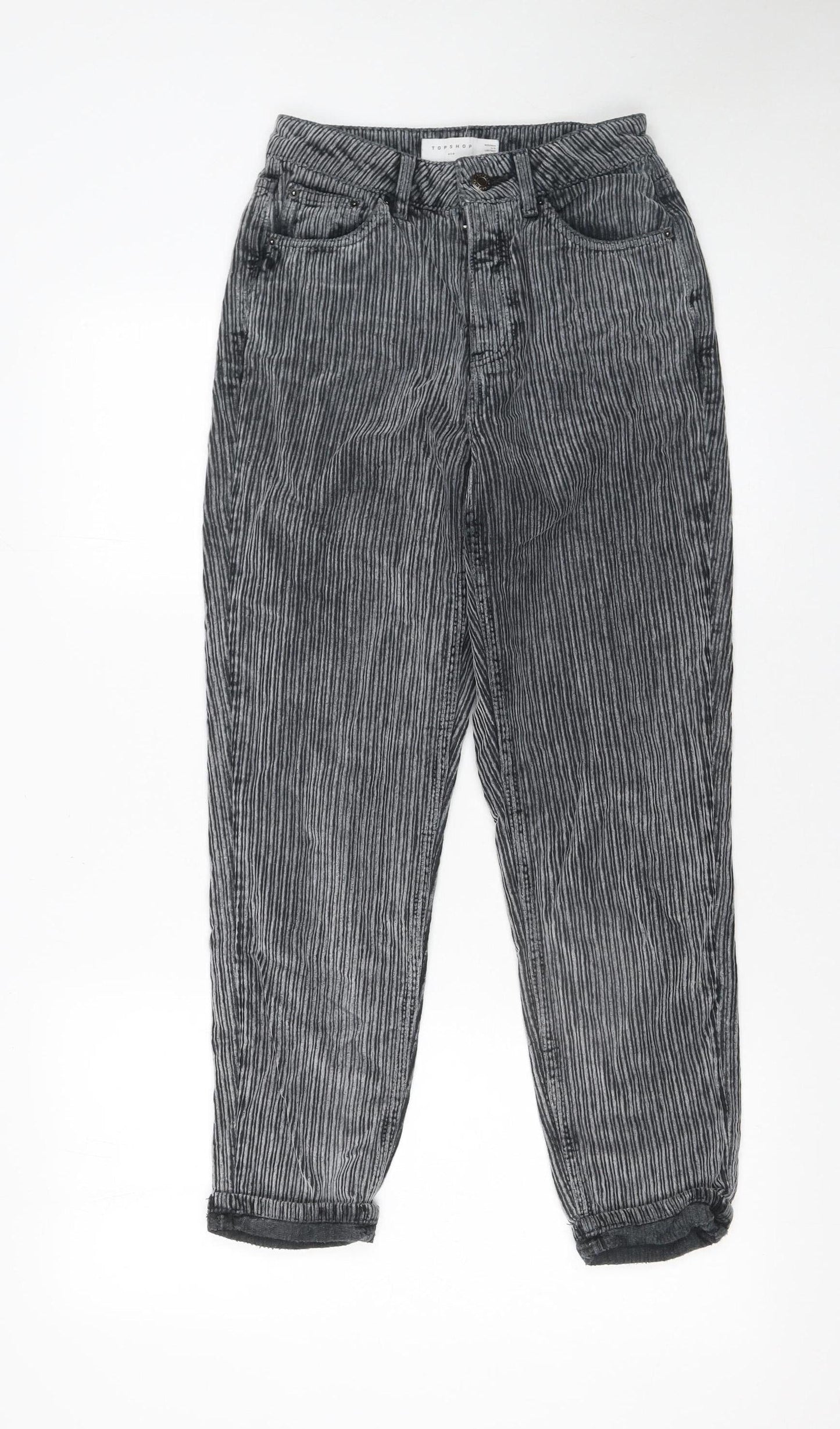 Topshop Womens Grey Striped Cotton Chino Trousers Size 8