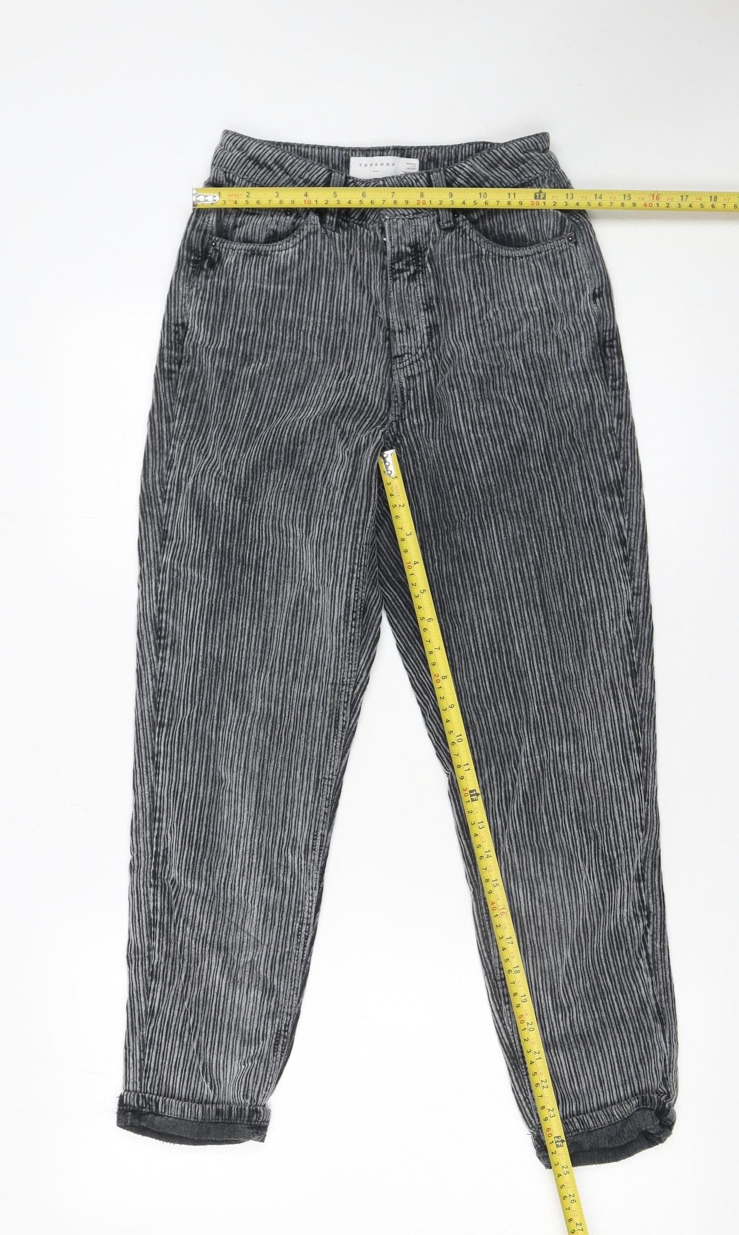 Topshop Womens Grey Striped Cotton Chino Trousers Size 8