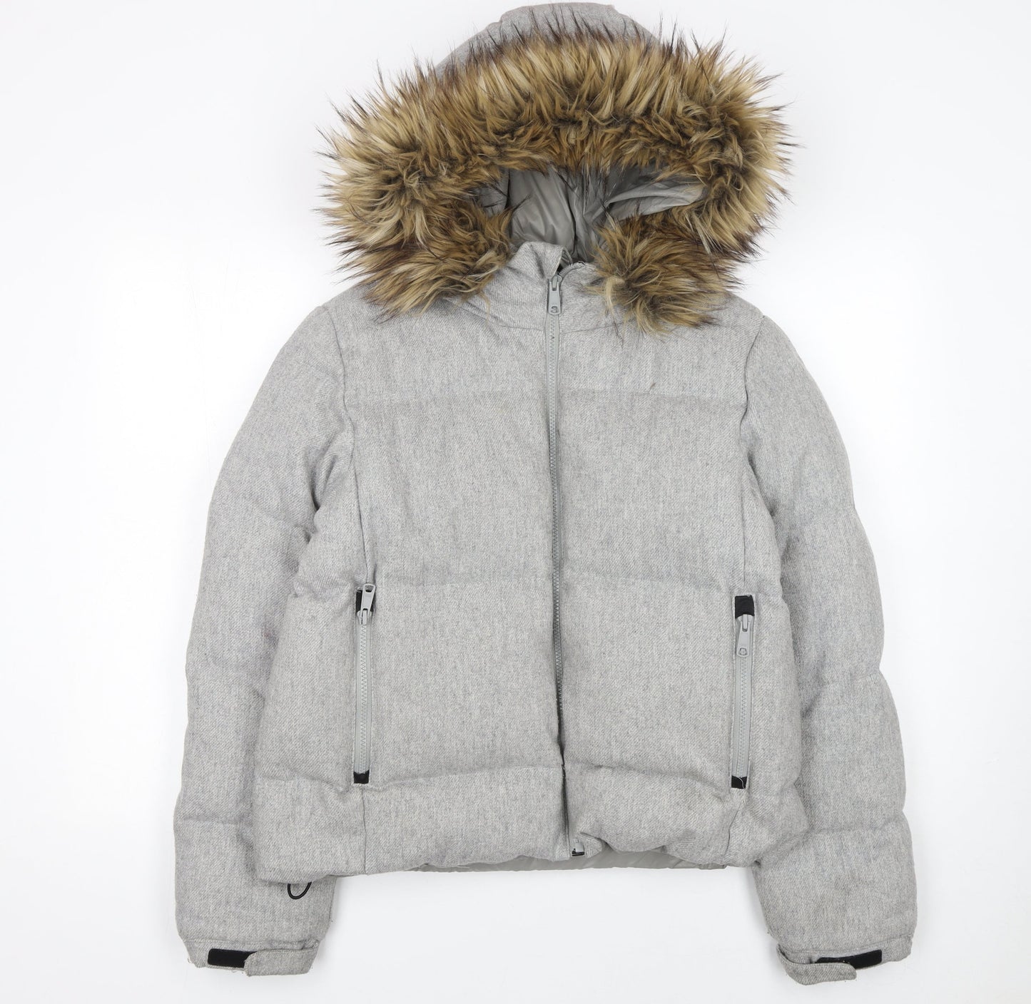 Gap Womens Grey Wool Blend Hooded Puffer Jacket Size L Winter Coat