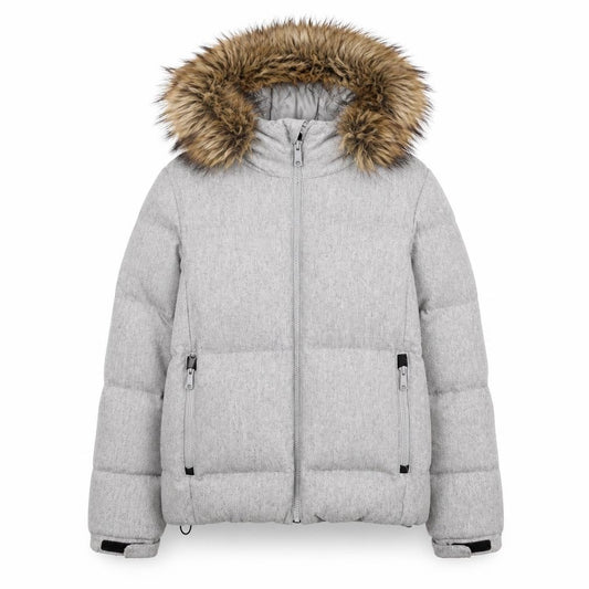 Gap Womens Grey Wool Blend Hooded Puffer Jacket Size L Winter Coat