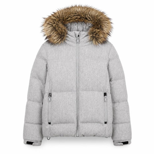 Gap Womens Grey Wool Blend Hooded Puffer Jacket Size L Winter Coat