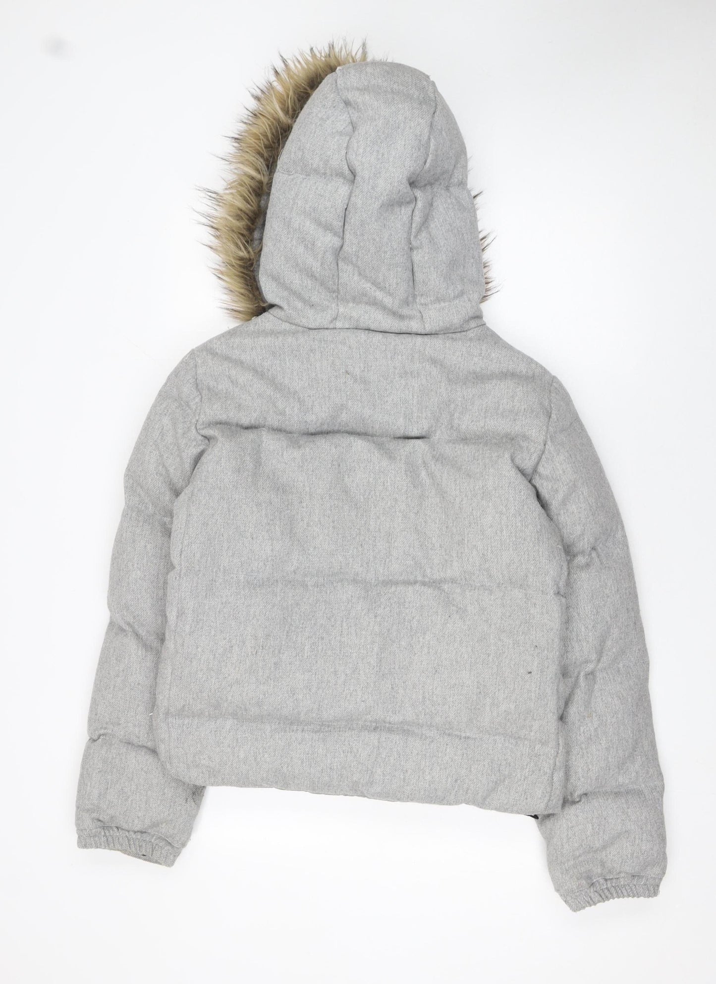 Gap Womens Grey Wool Blend Hooded Puffer Jacket Size L Winter Coat