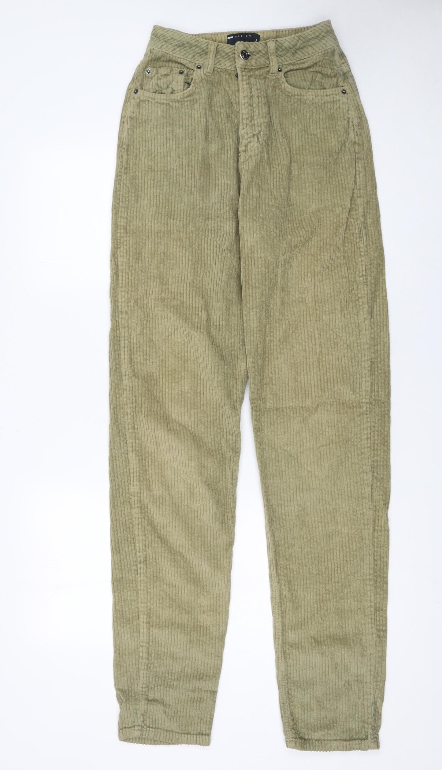 ASOS Design Women’s Khaki Corduroy Straight Trousers Size 8 Cotton Blend