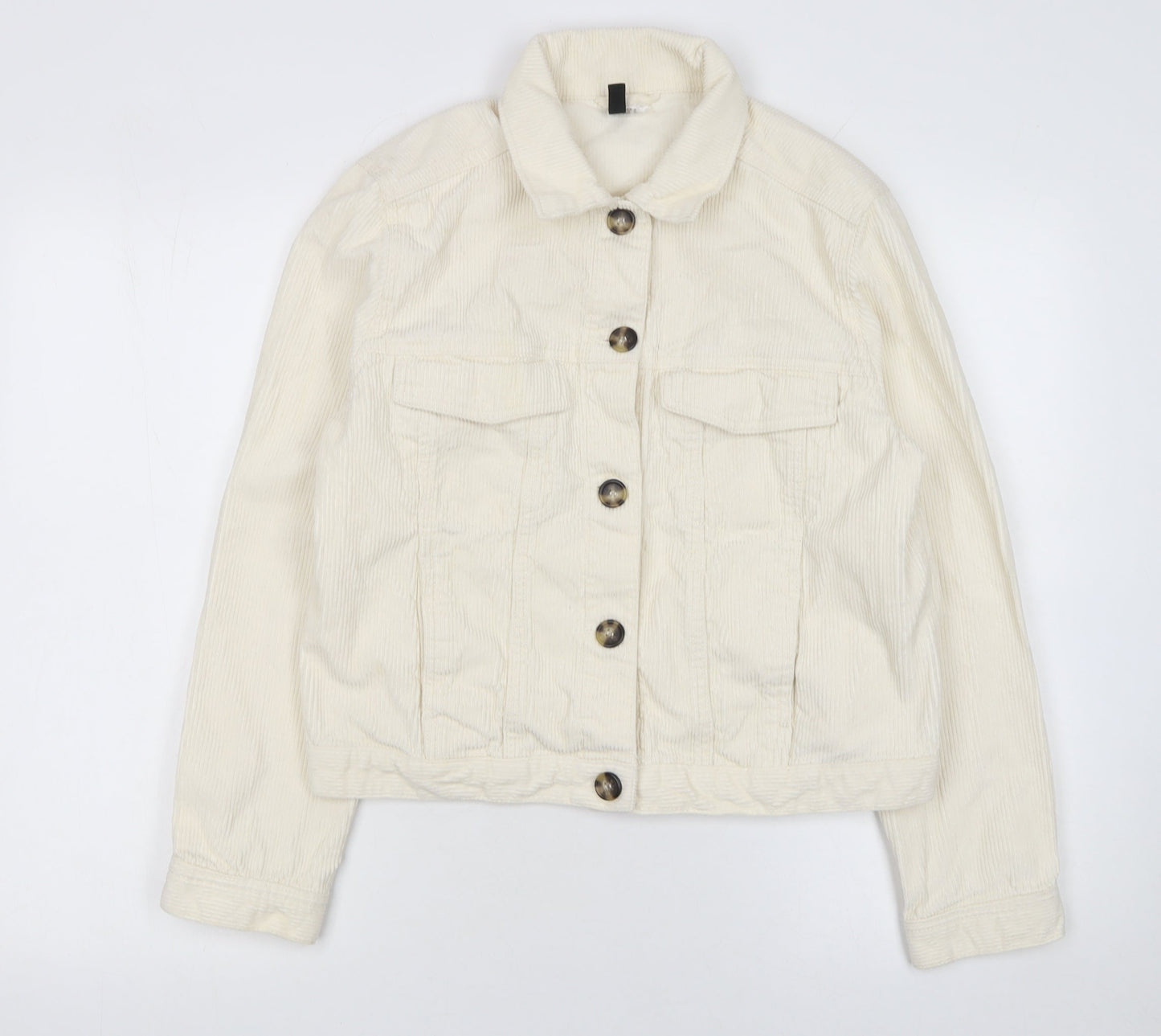 H&M Women Ivory Corduroy Basic Jacket Size M Button-Up Casual