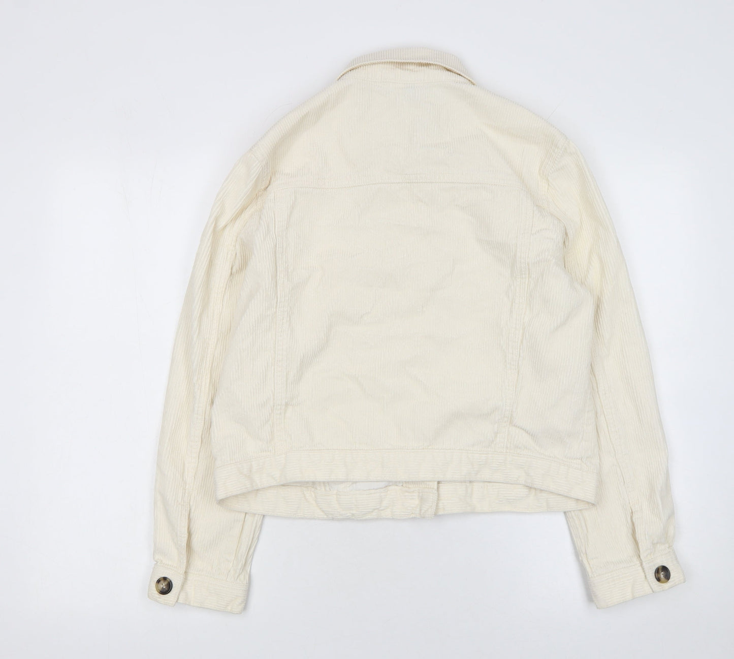 H&M Women Ivory Corduroy Basic Jacket Size M Button-Up Casual