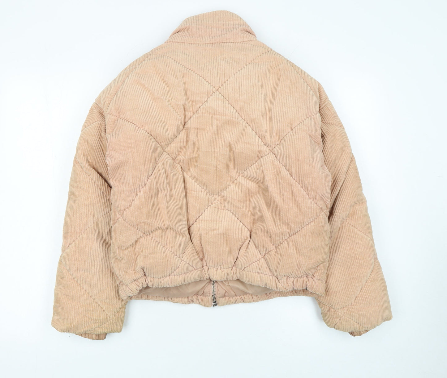 Topshop Women Beige Corduroy Puffer Jacket Size 8 Quilted Cropped