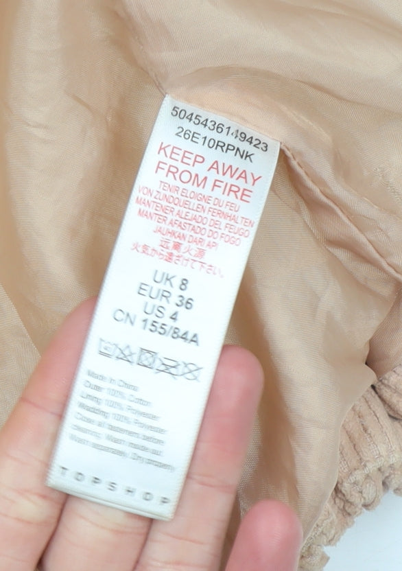 Topshop Women Beige Corduroy Puffer Jacket Size 8 Quilted Cropped