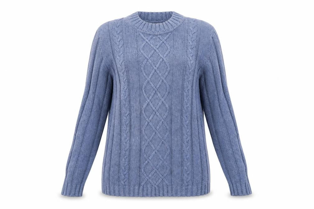Jumper Women’s Blue Cotton Cable-Knit Crew Neck Pullover S
