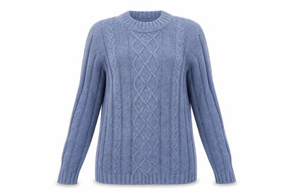 Jumper Women’s Blue Cotton Cable-Knit Crew Neck Pullover S