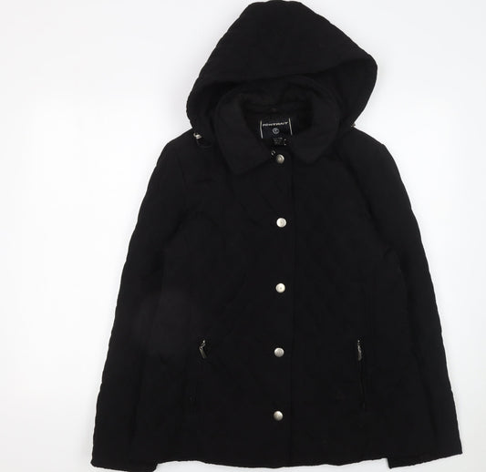 Portrait Womens Black Quilted Hooded Mid-Length Jacket Size 12