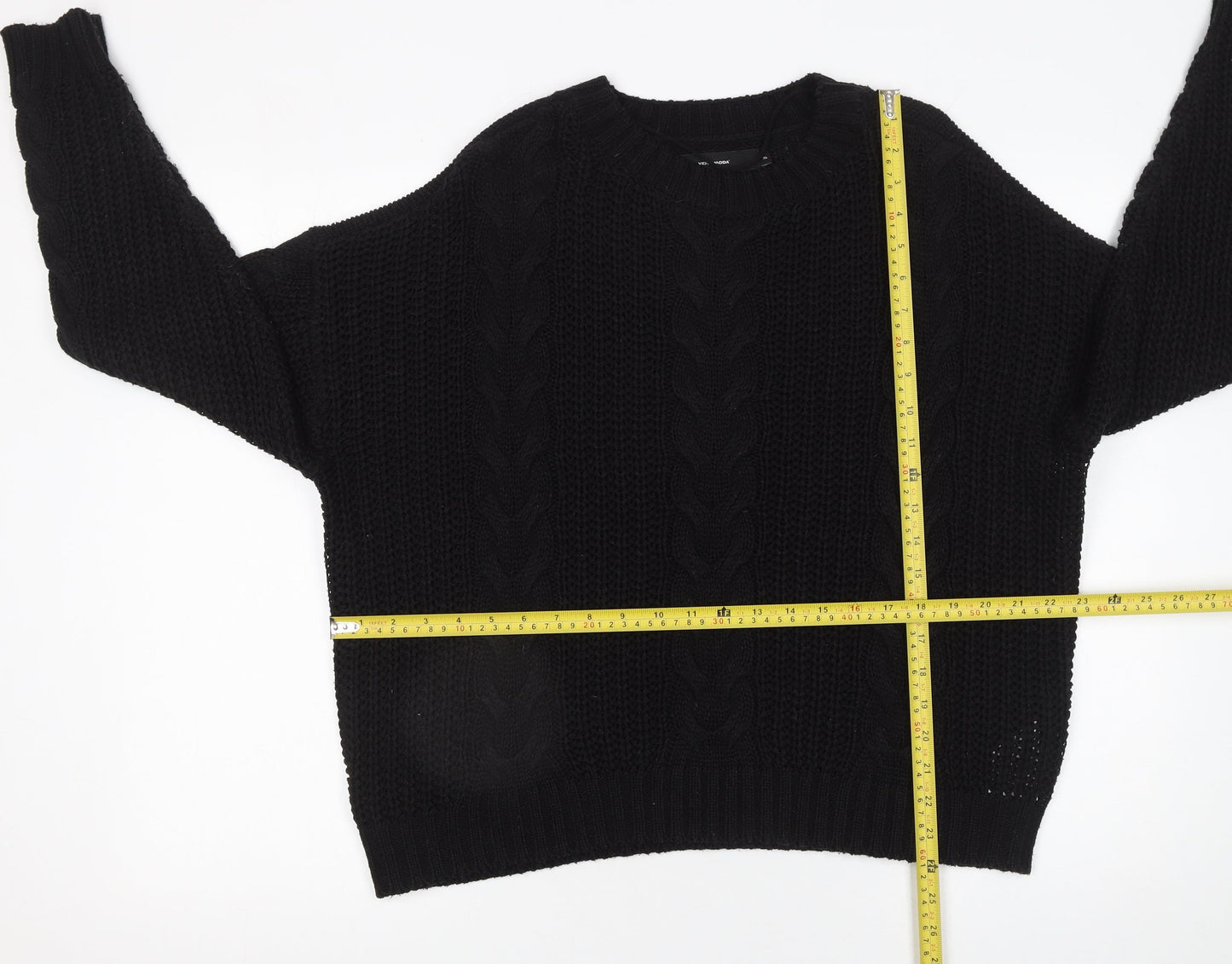 Vero Moda Women's Black Cable-Knit Acrylic Jumper XL