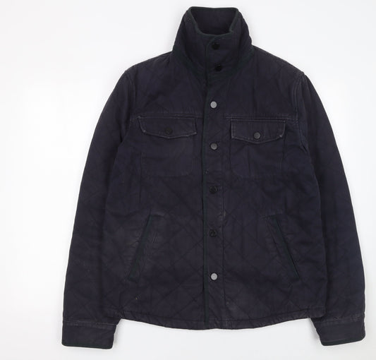 Reiss 1971 Men's Blue Quilted Cotton Jacket L Stand-Up Collar