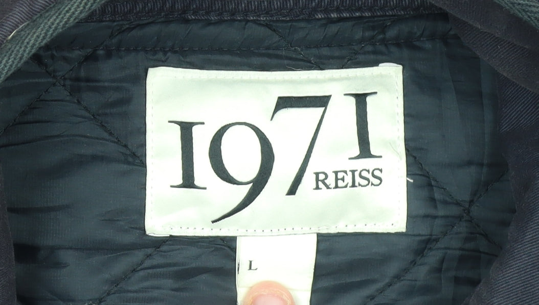 Reiss 1971 Men's Blue Quilted Cotton Jacket L Stand-Up Collar