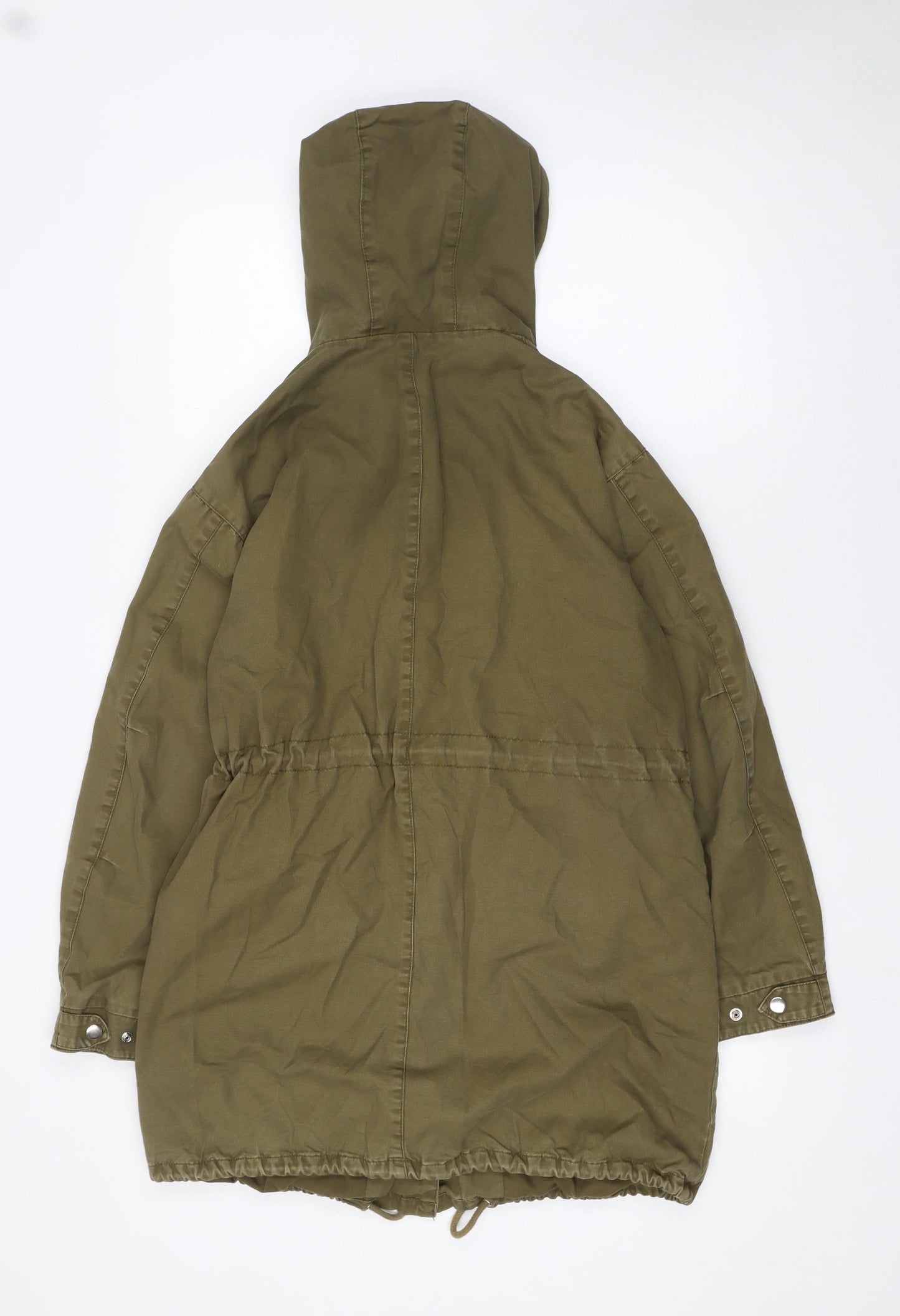 Topshop Women’s Green Parka Coat UK 10 Hooded Long Cotton Blend