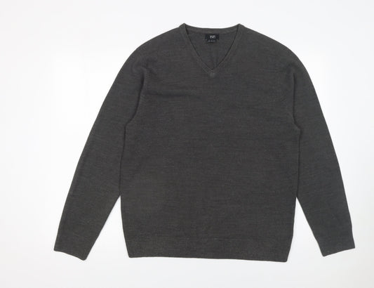 F&F Men's Grey Acrylic V-Neck Pullover Jumper Size L