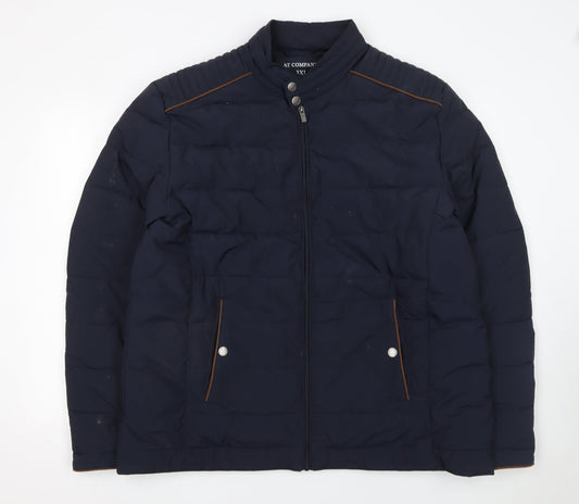 Armand Thiery Men's Blue 3XL Puffer Jacket with Brown Trim