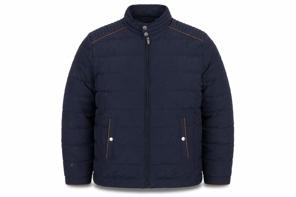Armand Thiery Men's Blue 3XL Puffer Jacket with Brown Trim