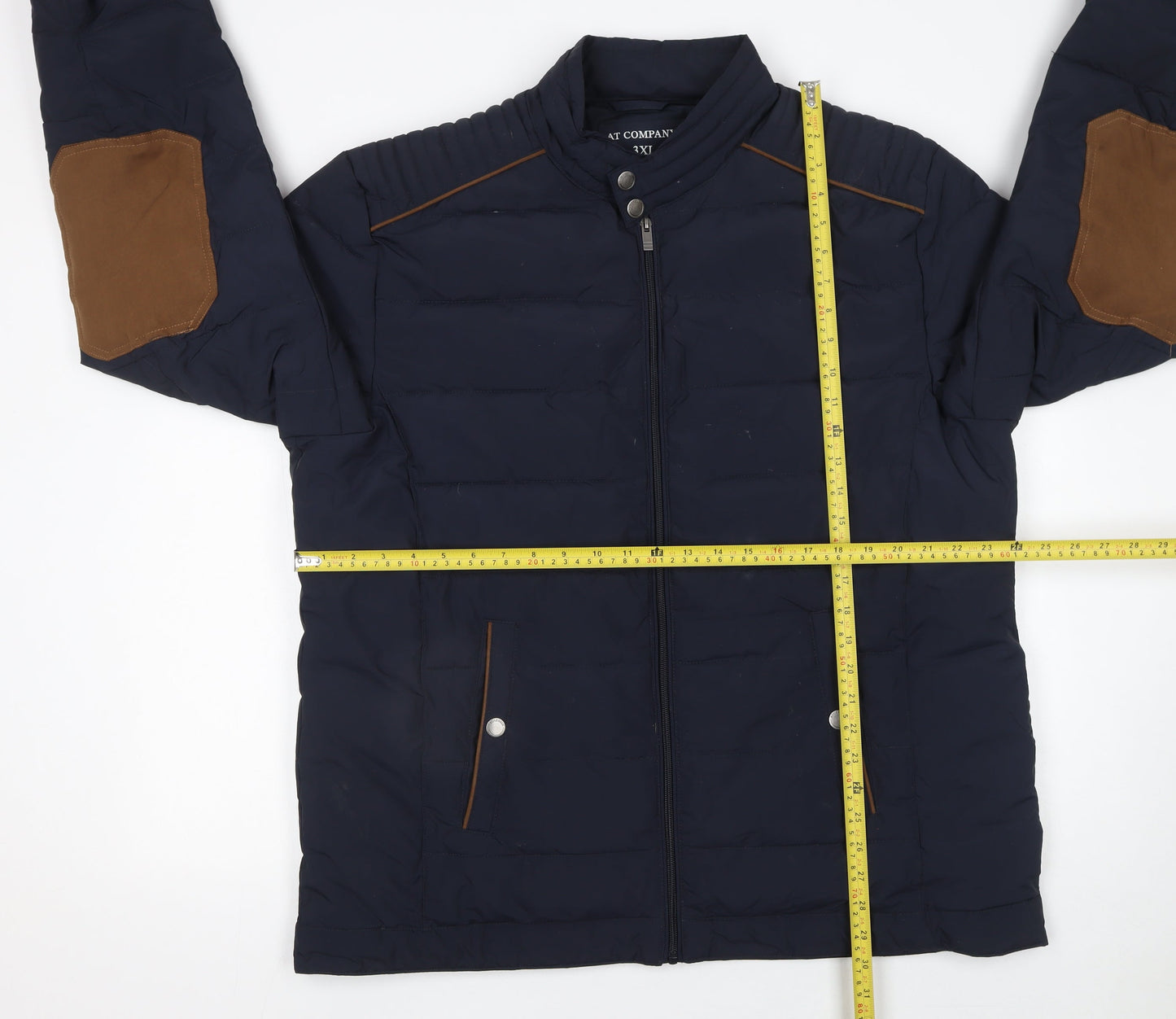 Armand Thiery Men's Blue 3XL Puffer Jacket with Brown Trim