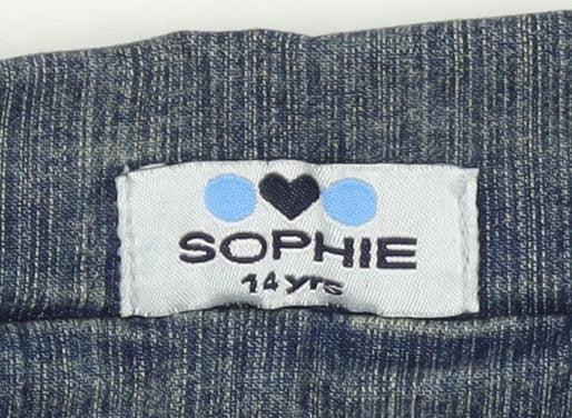Sophie Girls Blue Denim Basic Jacket 14 Years Collared Button Casual