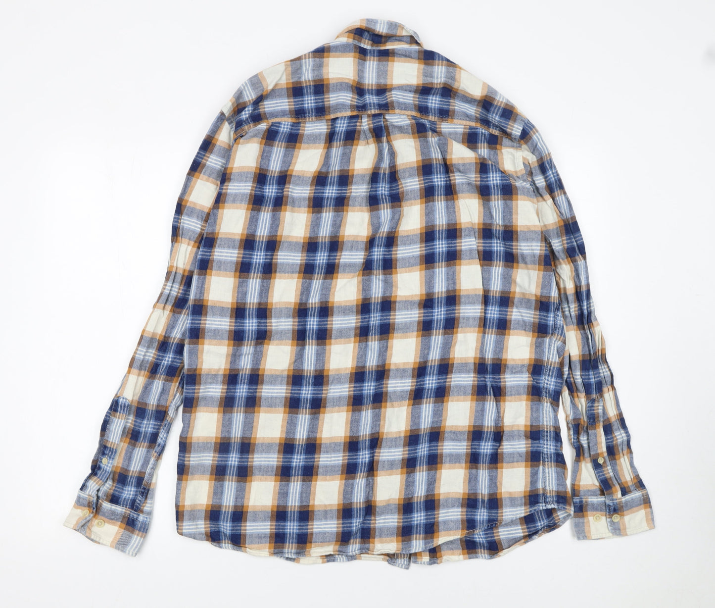 Jack & Jones Men's Blue Checked Cotton Long Sleeve Button-Up Shirt XL