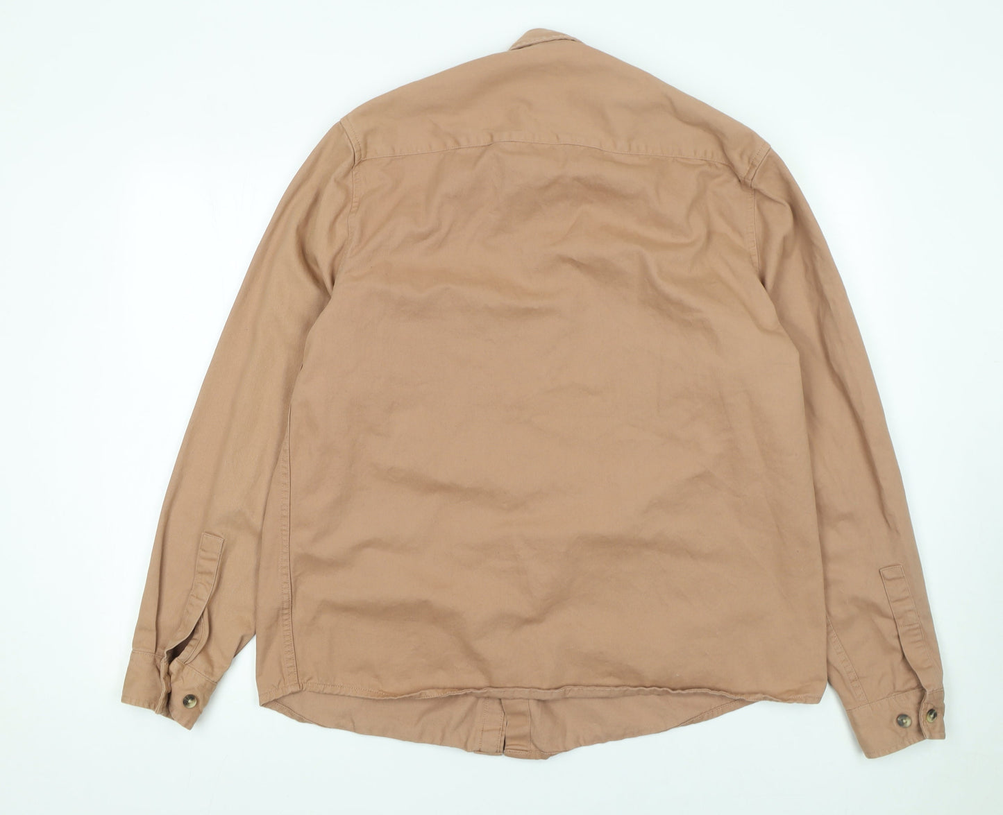 ASOS DESIGN Men's Beige Cotton Long Sleeve Button-Up Shirt XL