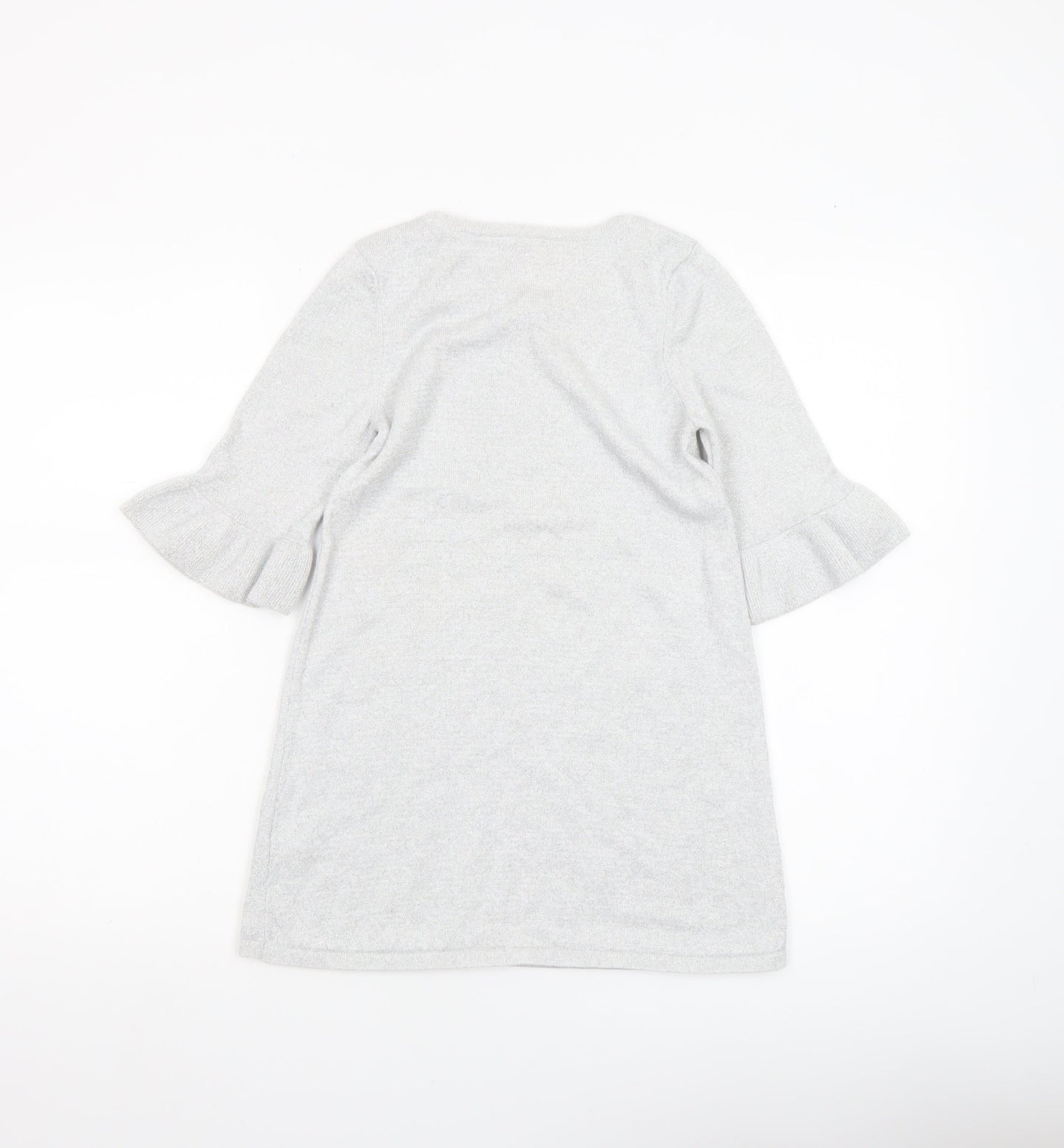 H&M Girls Silver Knit Ruffle Sleeve Shift Dress 7-8 Years