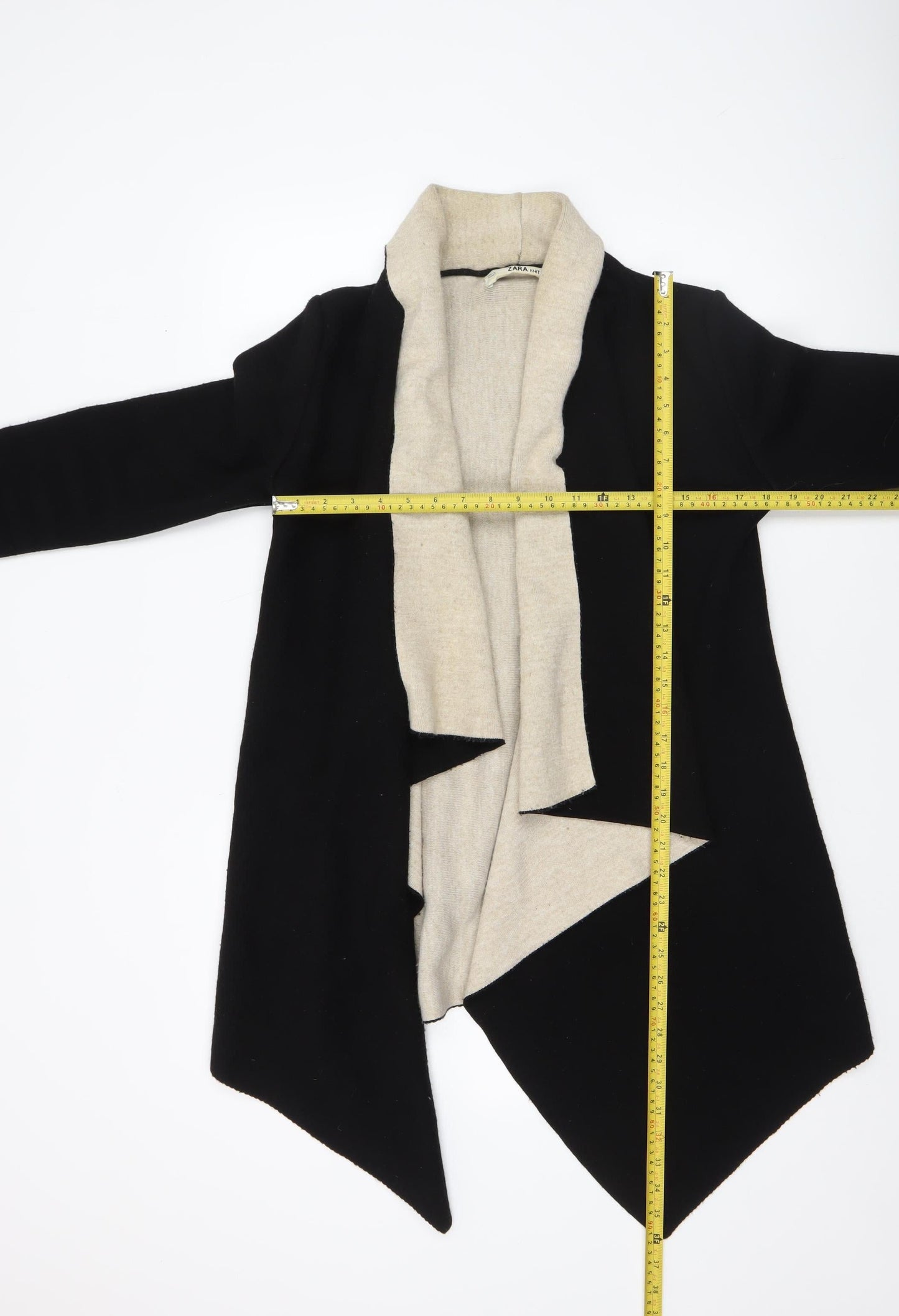Zara Women Black Collared Long Sleeve Open Knit Cardigan Size 12